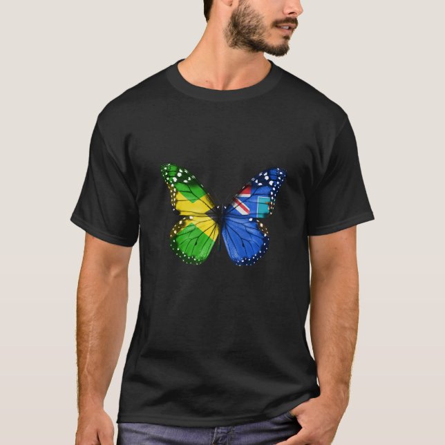 Jamaican Montserratian Flag Butterfly   T Shirt (Framsida)