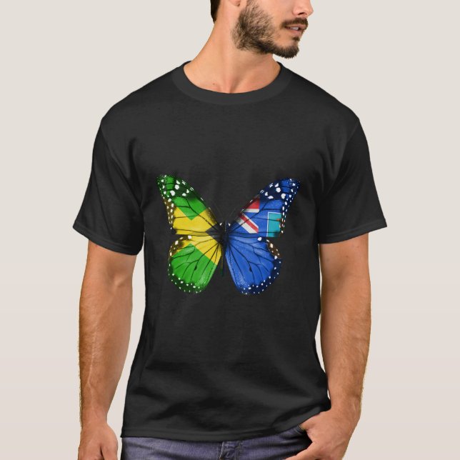 Jamaican Montserratian Flag Butterfly T Shirt (Framsida)