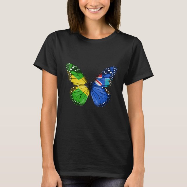 Jamaican Montserratian Flag Butterfly T Shirt (Framsida)