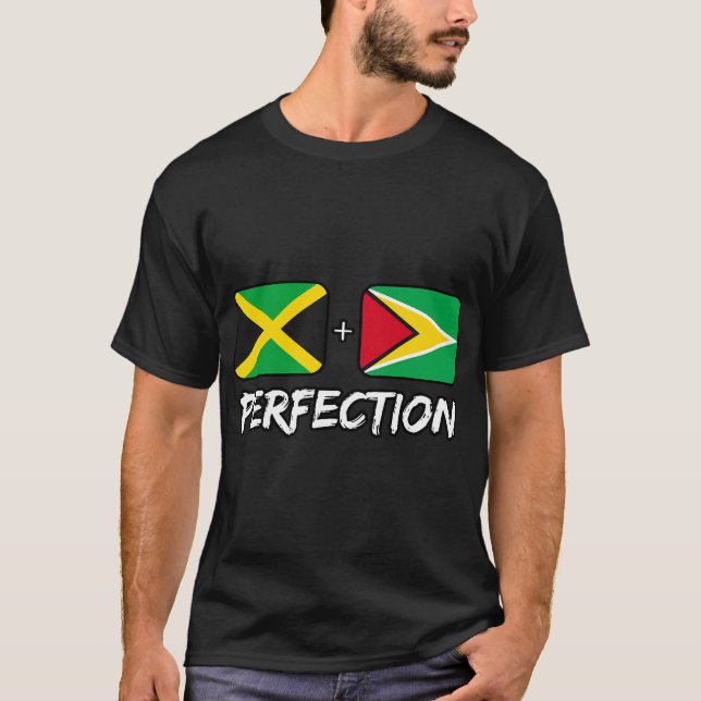 Jamaican och Guyanese Perfection Mix DNA Flagga He T Shirt (Framsida)