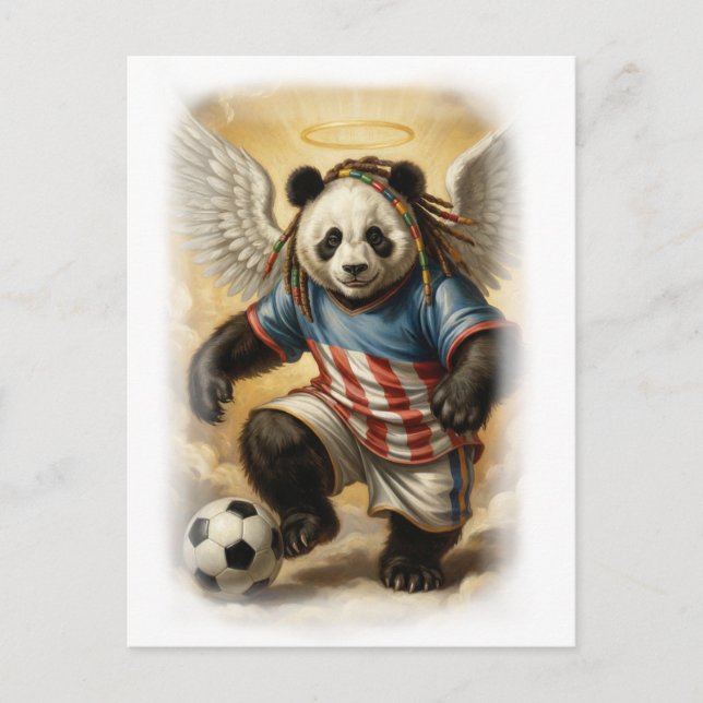 Jamaican Panda playing Soccer in the Sky on a Helg Vykort (Framsida)