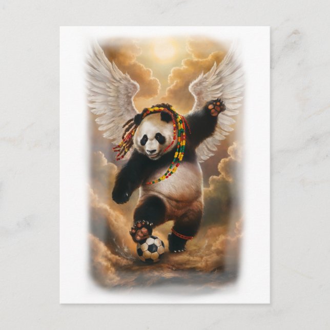 Jamaican Panda playing Soccer on a  Helg Vykort (Framsida)