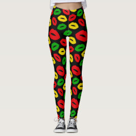 Jamaican Rasta Färg One Kärlek Läppar Patterned Leggings