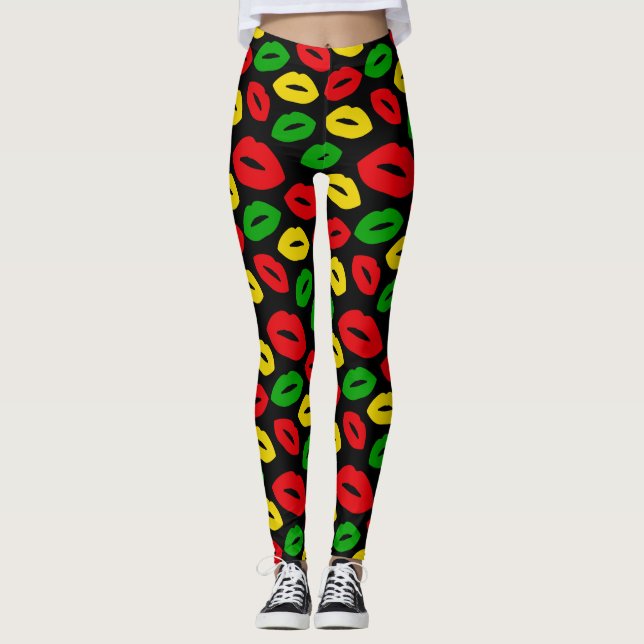 Jamaican Rasta Färg One Kärlek Läppar Patterned Leggings (Framsida)