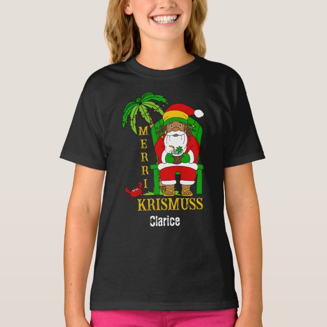 Jamaican Rasta Jultomten jul Helgdag T Shirt (Framsida)