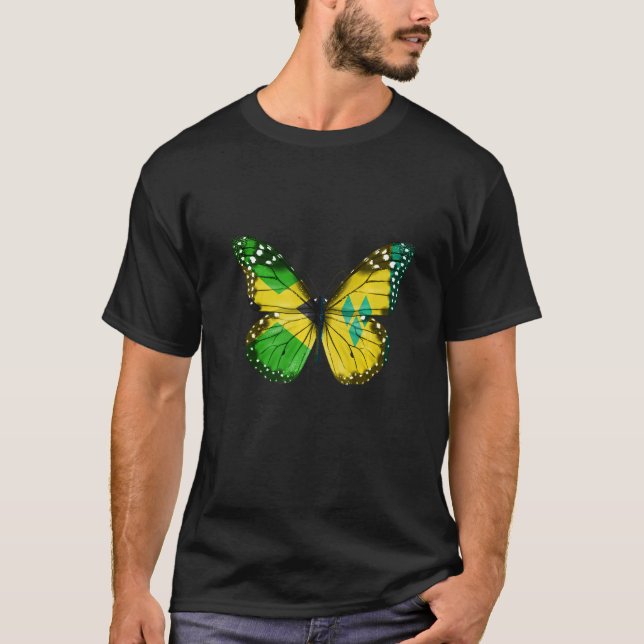 Jamaican Saint Vincentian Flag Butterfly   T Shirt (Framsida)
