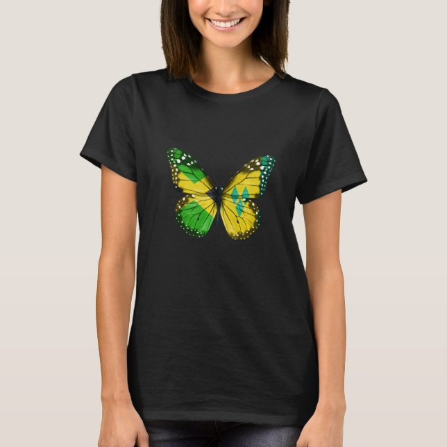Jamaican Saint Vincentian Flag Butterfly   T Shirt (Framsida)