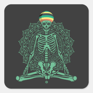 Jamaican Skeleton Meditation Yoga Halloween Yoga Fyrkantigt Klistermärke
