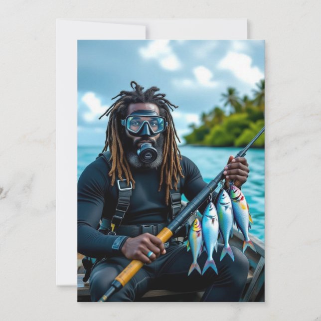 Jamaican spear fisherman julkort (Framsida)