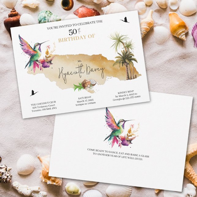 Jamaican ThBäste Birthday-inbjudan Inbjudningar (Island theme birthday Invitation for your next sunny theme party)