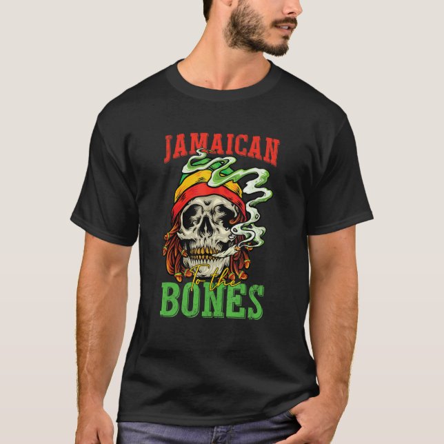 Jamaican To The Bones Cool Skull For Man Woman T Shirt (Framsida)