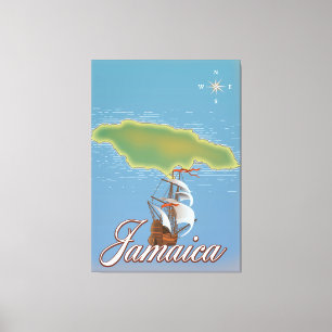 Jamaican Travel Island karta Canvastryck