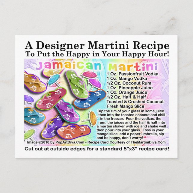 Jamaican Tropical Martini Recipe Card-vykort Vykort (Framsida)