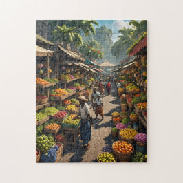 jamaican utomhusfrukts marknad, färgstark intressa pussel