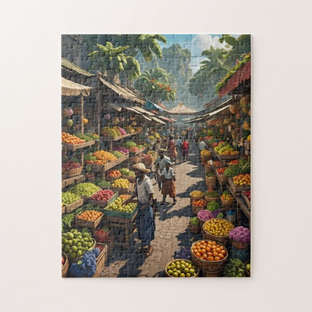 jamaican utomhusfrukts marknad, färgstark intressa pussel (Vertikal)