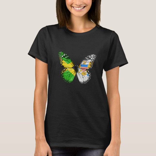 Jamaican Virgin Islander Flag Butterfly   T Shirt (Framsida)