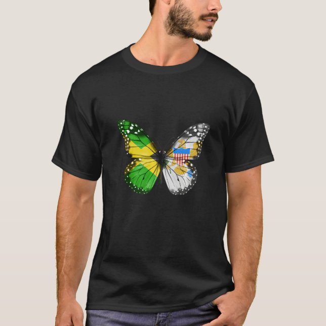Jamaican Virgin Islander Flag Butterfly   T Shirt (Framsida)