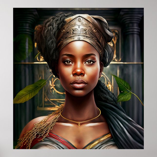 Jamaican Woman Porträtt Oljemålning Poster (Framsidan)