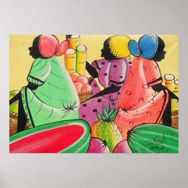 Jamaican Women in Fruit Market D Roberts Canvas Pr Poster (Framsidan)