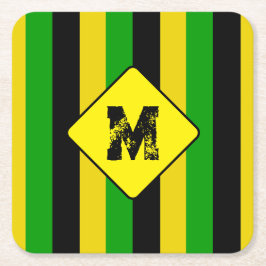 Jamaicansk flagga färgad randig monogram bar underlägg papper kvadrat