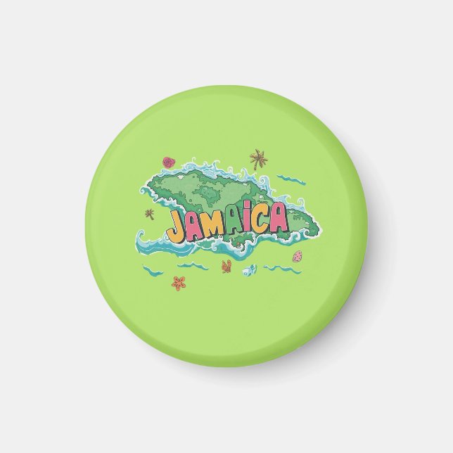 Jamaicansk ö vattenfärgskarta magnet (Framsidan)