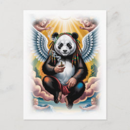 Jamaicansk Panda omgiven av Änglar på en Vit Helg Vykort