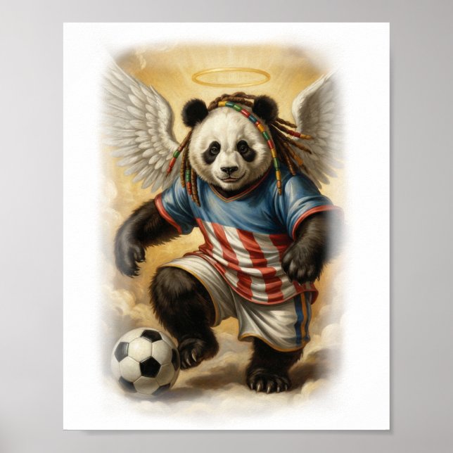 Jamaicansk Panda som spelar fotboll i himlen på en Poster (Framsidan)