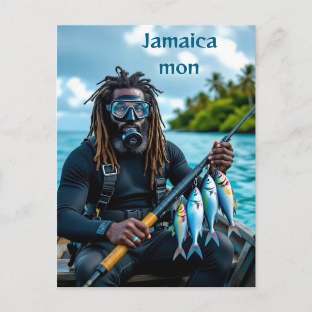 Jamaicansk spjutfiskare vykort (Framsida)