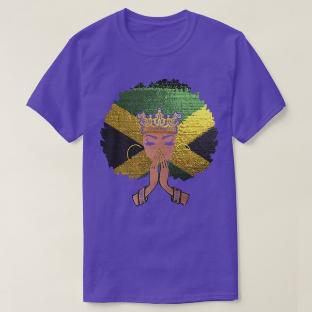 Jamaicanska flaggan Svart kvinna Melanin Drottning T Shirt (Design framsida)