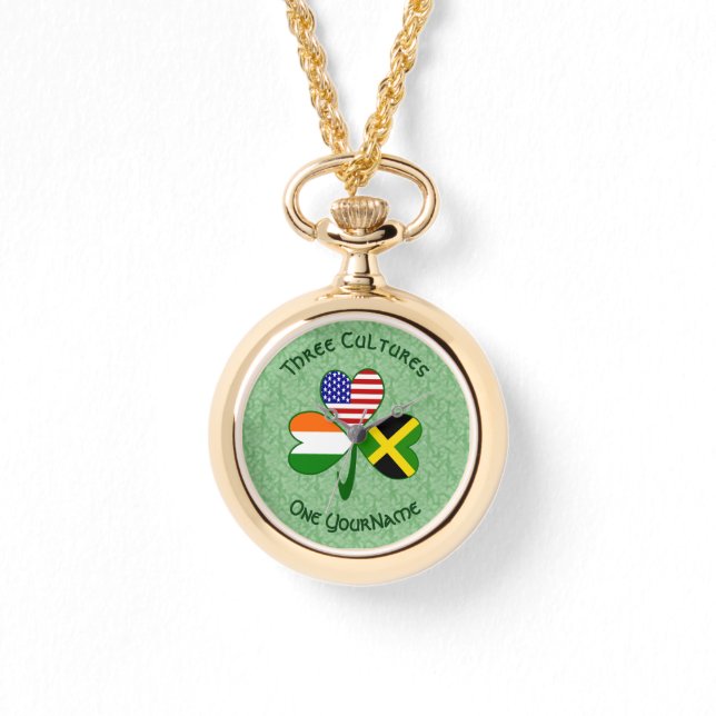 Jamaicanska Irländska Amerikanska Flaggor Shamrock Armbandsur (Framsida)