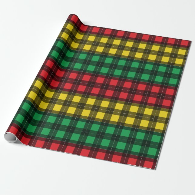 Jamaicanska Rasta-flaggans färger i Plaid-mönster Presentpapper (Utrullad)