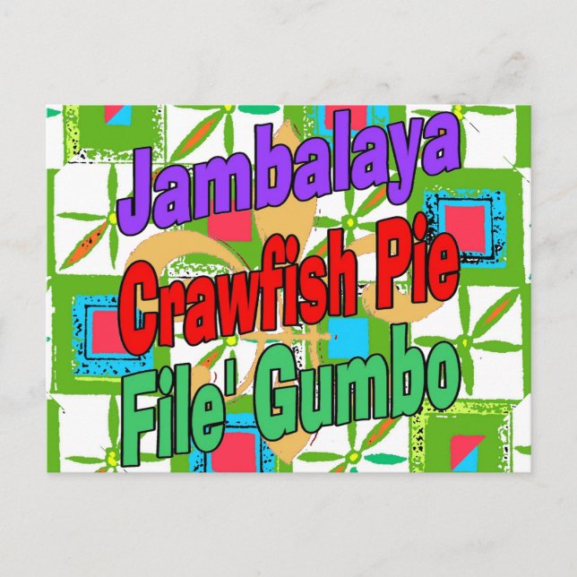 Jambalaya Kräftor Paj Cajun Dish File' Gumbo Sång Vykort (Framsida)