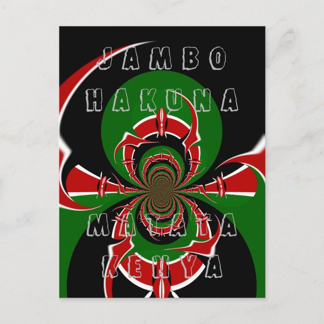 Jambo HAKUNA MATATA Kenya Black Red Grönt Fla Art Vykort (Framsida)