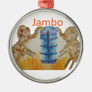 Jambo Jumbo African Kids Elephants Art Skriv ut Julgransprydnad Metall