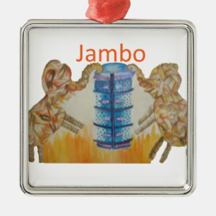 Jambo Jumbo African Kids Elephants Art Skriv ut Julgransprydnad Metall