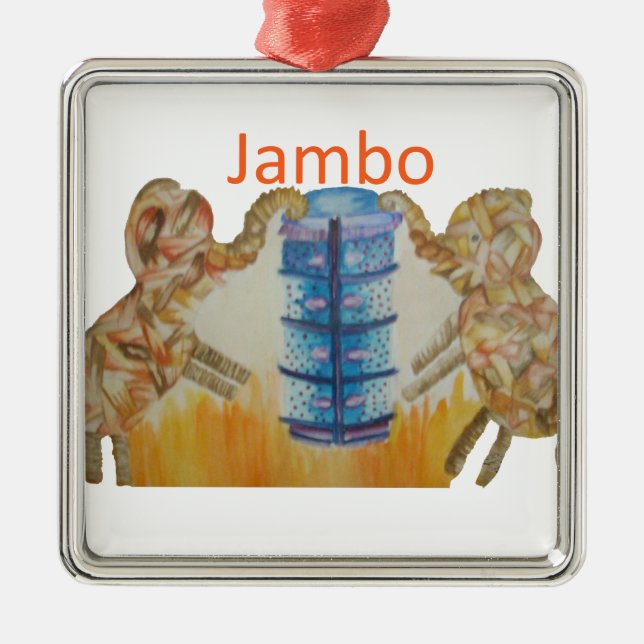 Jambo Jumbo African Kids Elephants Art Skriv ut Julgransprydnad Metall (Framsidan)