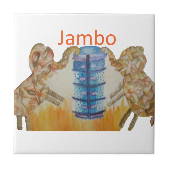 Jambo Jumbo African Kids Elephants Art Skriv ut Kakelplatta (Framsidan)