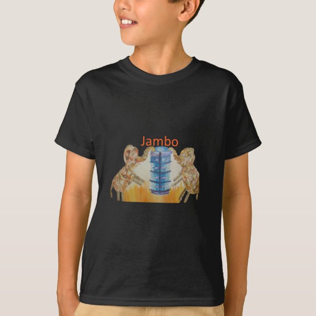 Jambo Jumbo African Kids Elephants Art Skriv ut Tee Shirt (Framsida)