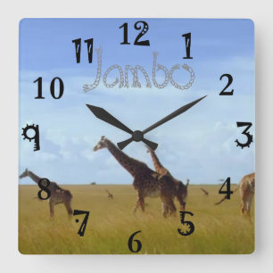 Jambo Kenya African Safari Giraffes Fyrkantig Klocka