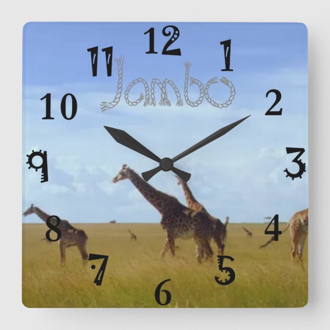 Jambo Kenya African Safari Giraffes Fyrkantig Klocka (Framsida)