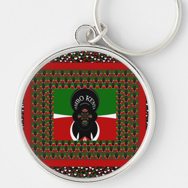 Jambo Kenya Art Skriv ut Rund Silverfärgad Nyckelring (Framsidan)