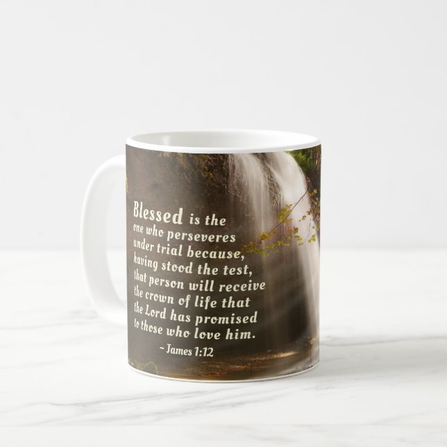 James 1:12 Blsed är den som framhärdar Bible Kaffemugg (Framsida vänster)