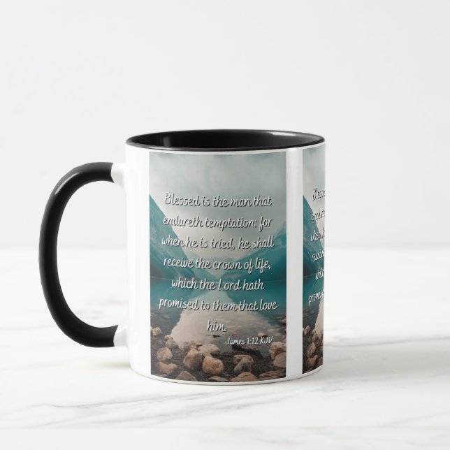 James 1:12 KJV Bible Verse Two-Tone Mugg (Vänster)