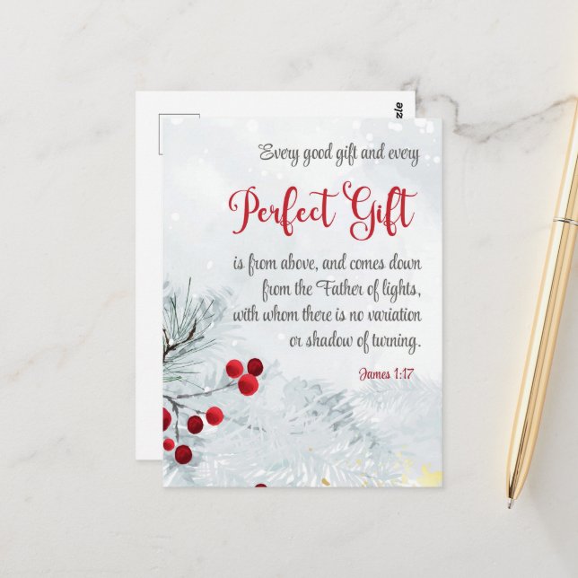 James 1:17 Varje Bra ger julvinter Bible Vykort (Fram/Back In Situ)