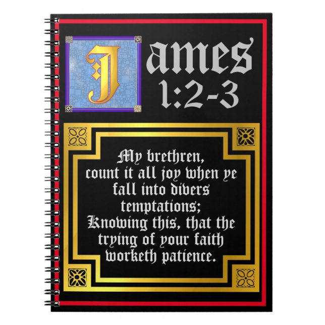 James 1:2 1:3 Upplyst KJV-biblisk citat Anteckningsbok (Framsidan)