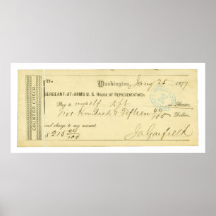 James Garfield Signed Check från 25 januari 1877 Poster