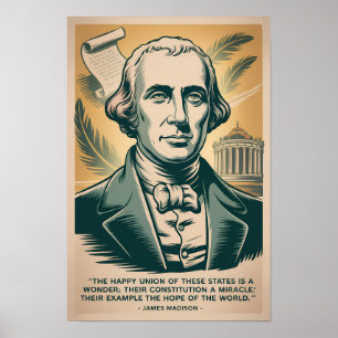 James Madison Fjärde President Illustration Retro Poster