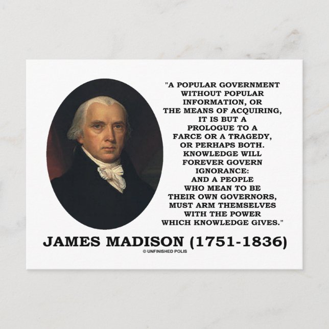 James Madison Knowledge Forever Governn Ignorance Vykort (Framsida)