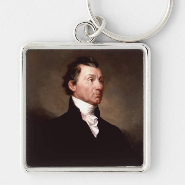 James Monroe Porträtt, den amerikanske presidenten Fyrkantig Silverfärgad Nyckelring (Framsidan)