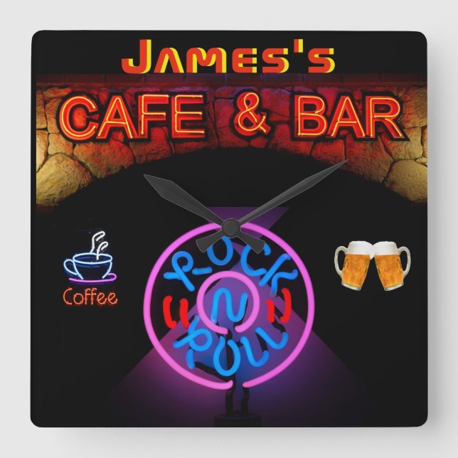JAMES - Namn Neon Sign Pub Mancave Den Clock Rolig Fyrkantig Klocka (Framsida)